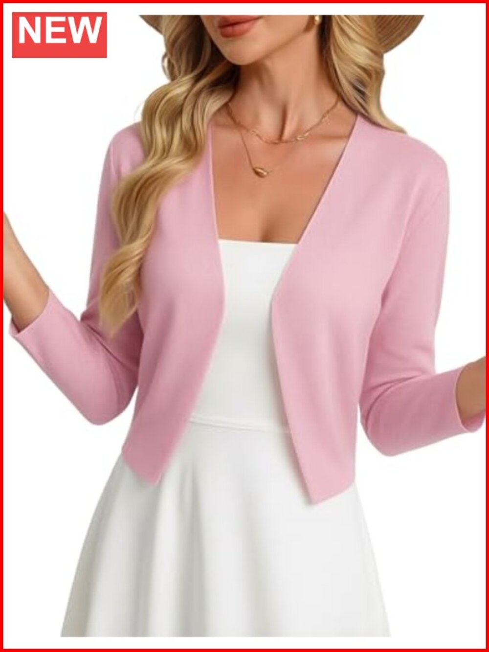 Womens Cropped Cardigan 3/4 Sleeve Lightweight Open Front Shrug